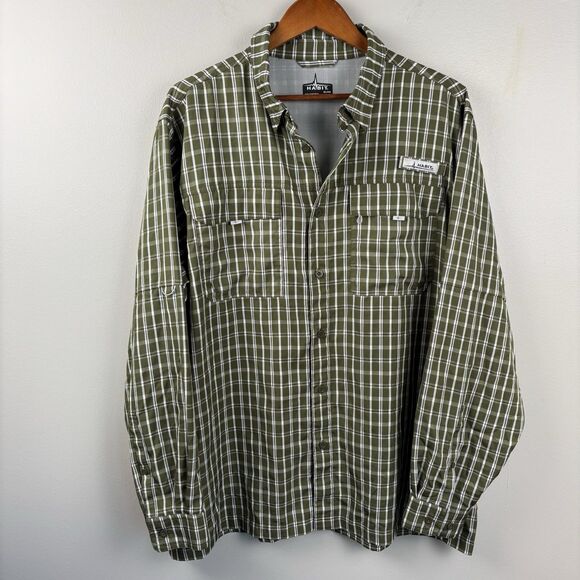 Habit Fisherman Shirt Ivy Green Plaid Long Sleeve Outdoor Vented XL- UPF40 - Picture 2 of 9